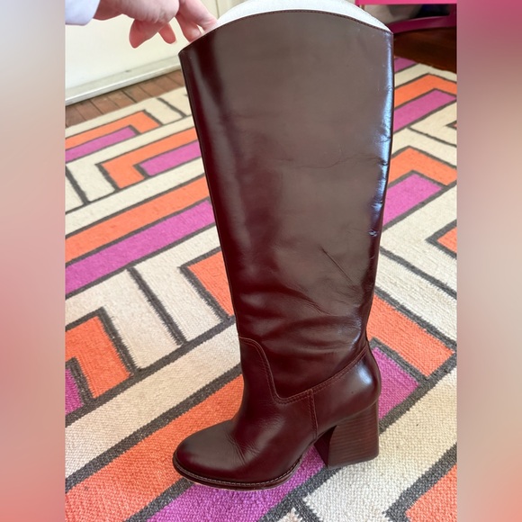 Vince Camuto Tall Leather Extra Wide Calf 9.5 Block-Heel Boots - Rich Mahogany - Picture 8 of 12